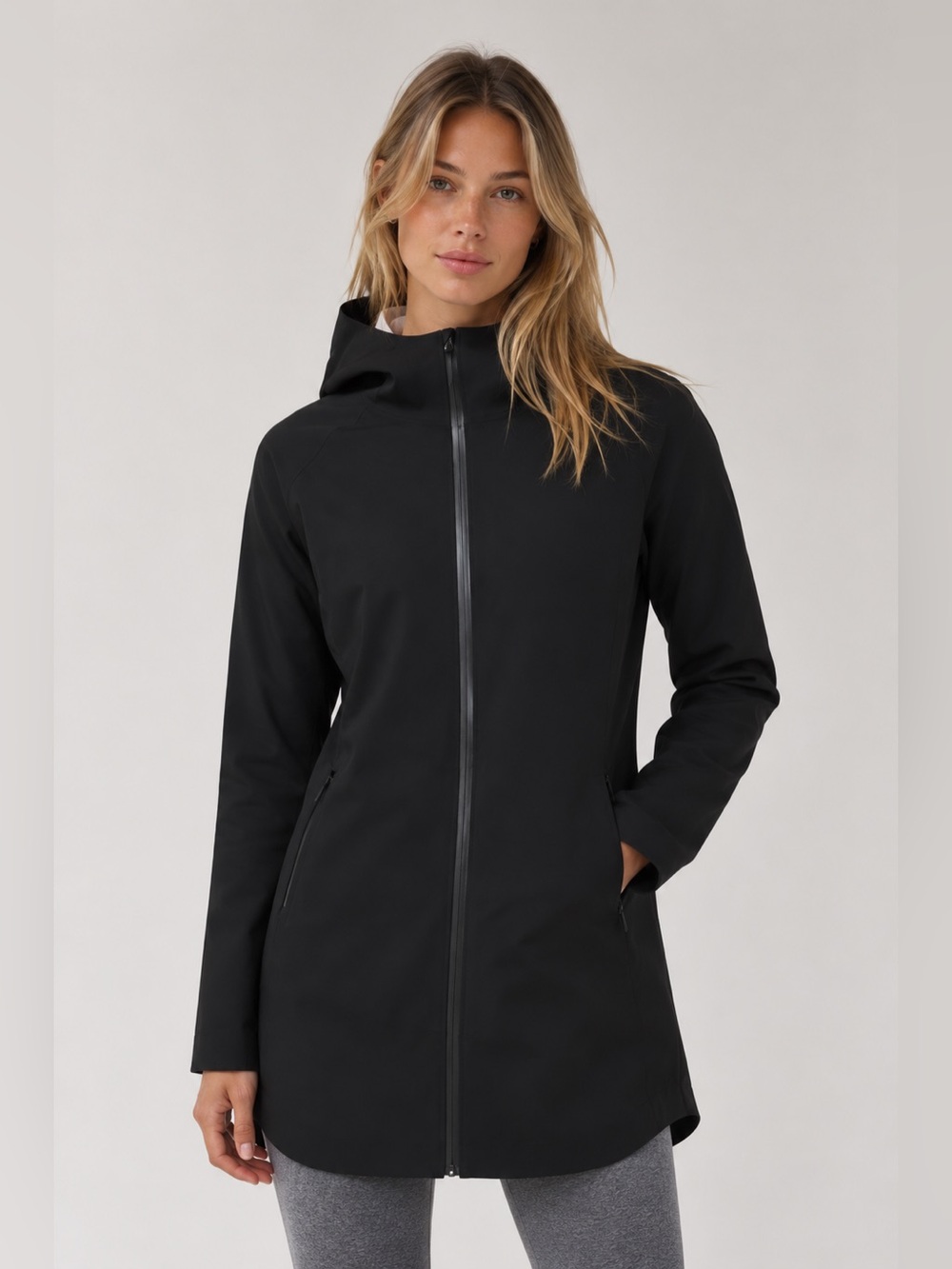 Lululemon Glyde Along Softshell Size 4 black hooded zip up water proof jacket